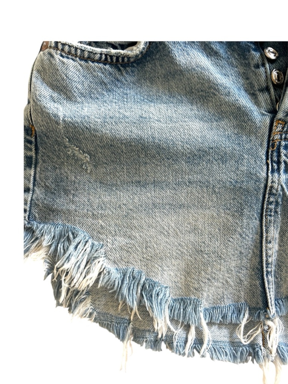 We The Free FP Sky High Western Mini Skirt Denim Jean Raw Asymmetrical Hem- 0 - Picture 6 of 16
